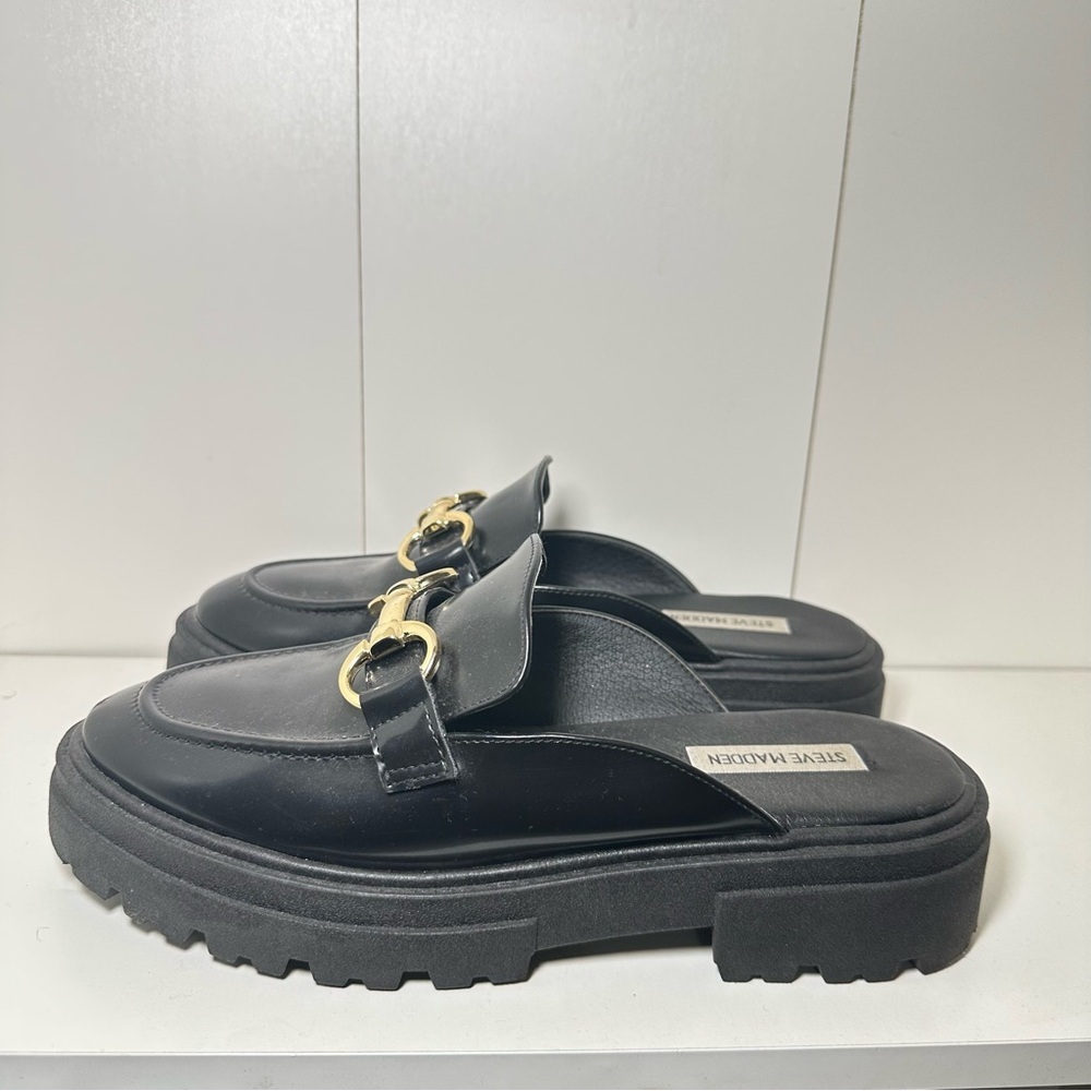 Steve Madden Black Mules with Gold Accents - Picture 7 of 9